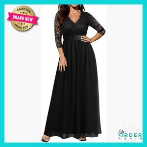 Elegant Lace Chiffon Formal Gown Wrap Neck Plus Size Wedding Evening Dress